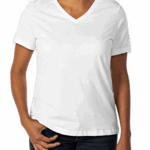 Custom Bella + Canvas Women’s Jersey V-Neck T-shirt in White — undecorated garment