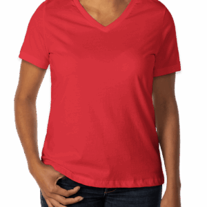 Custom Bella + Canvas Women’s Jersey V-Neck T-shirt in Red — undecorated garment