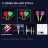 Custom LED light sticks in multiple shapes - star heart dome tube and fan