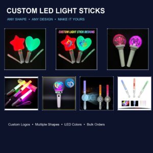 Custom LED light sticks in multiple shapes - star heart dome tube and fan