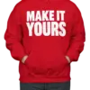 Custom Gildan Midweight 50/50 Pullover Hoodie - Red custom print example; your uploaded design replaces the example artwork