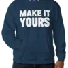 Custom Hanes EcoSmart 50/50 Pullover Hoodie - Navy custom print example; your uploaded design replaces the example artwork