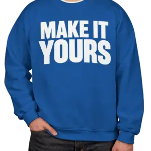Custom Gildan Midweight 50/50 Crewneck Sweatshirt - Royal custom print example; your uploaded design replaces the example artwork