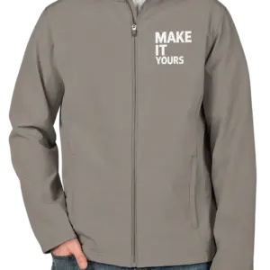 Custom Team 365 Soft Shell Jacket - Embroidered - Sport Graphite custom print example; your uploaded design replaces the example artwork