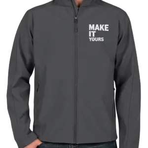 Custom Port Authority Core Fleece Lined Soft Shell Jacket - Embroidered - Battleship Grey custom print example; your uploaded design replaces the example artwork