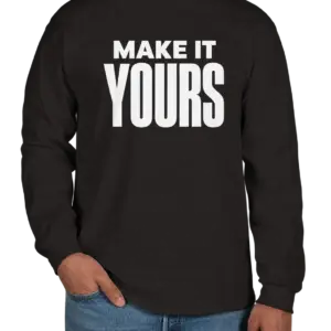 Custom Gildan Ultra Cotton Long Sleeve T-shirt - Black custom print example; your uploaded design replaces the example artwork