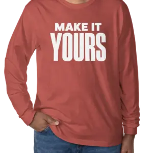 Custom Comfort Colors 100% Cotton Long Sleeve Shirt - Crimson custom print example; your uploaded design replaces the example artwork