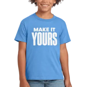Custom Gildan Youth Softstyle Jersey T-shirt - Carolina Blue custom print example; your uploaded design replaces the example artwork