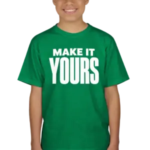 Custom Gildan Youth Ultra Cotton T-shirt - Irish Green custom print example; your uploaded design replaces the example artwork