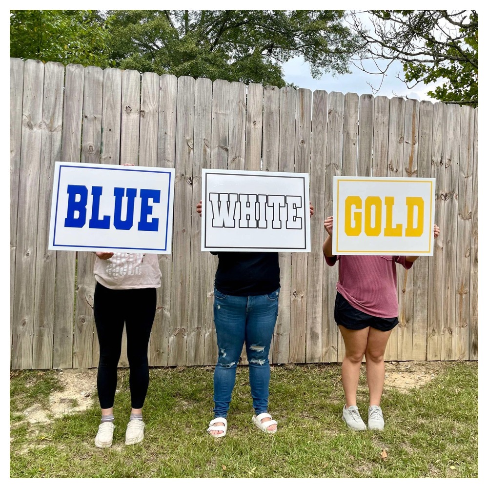 Photographed corrugated cheer sign in use