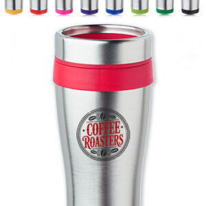 Custom Color-Accent Fan Tumbler - 16 oz - Stainless Exterior, Plastic Interior